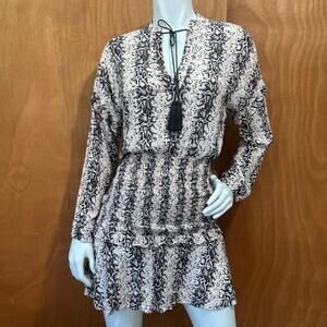 Aqua Womens Long Sleeve Snake Print Smocked Pink Mini Dress Size Xsmall